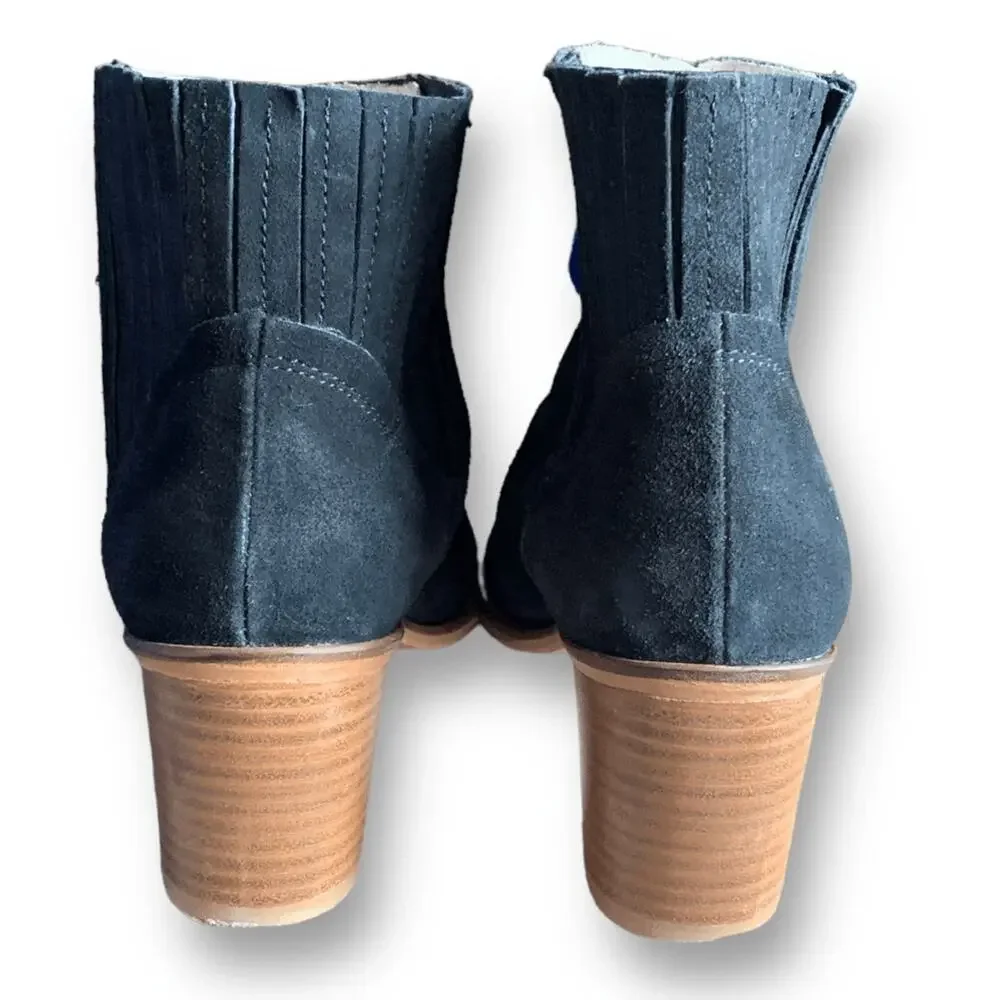 Matt‎ Bernson Black Suede Ankle Boots Stacked Heel Leather Bootie Classic 8.5